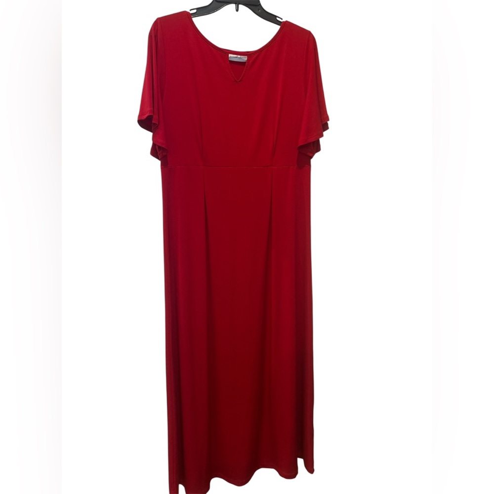 SUSAN GRAVER Liquid Knit Flutter Sleeve Red Maxi Dress